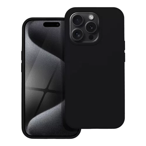 iPhone 15 Pro Max szilikon tok – matt fekete hátlaptok velúr belsővel, Silicon