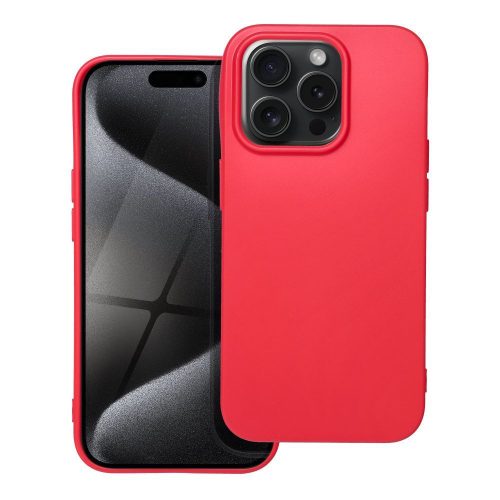 iPhone 15 Pro Max szilikon tok, hátlaptok, telefon tok, velúr belsővel, matt, piros, Silicon