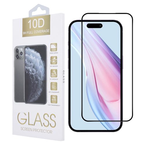 iPhone 15 Pro üvegfólia, tempered glass, előlapi, 10D, edzett, hajlított, fekete kerettel