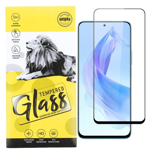 Honor 90 Lite 5G üvegfólia, tempered glass, előlapi, 9D, edzett, hajlított, fekete kerettel