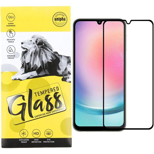 Samsung Galaxy A25 5G / A24 4G üvegfólia, tempered glass, előlapi, 9D, edzett, hajlított, fekete kerettel