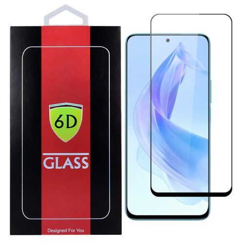 Honor 90 Lite 5G üvegfólia, tempered glass, előlapi, 6D, edzett, hajlított, fekete kerettel