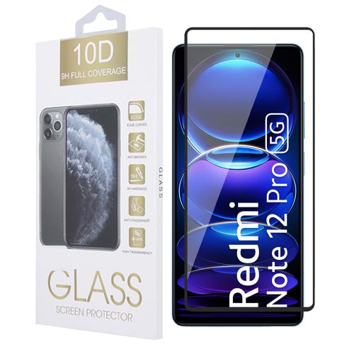 Xiaomi Redmi Note 12 Pro 5G / Note 12 Pro Plus 5G (Pro+ 5G) / Poco X5 Pro 5G / Poco F5 5G üvegfólia, tempered glass, előlapi, 10D, edzett, hajlított, fekete kerettel