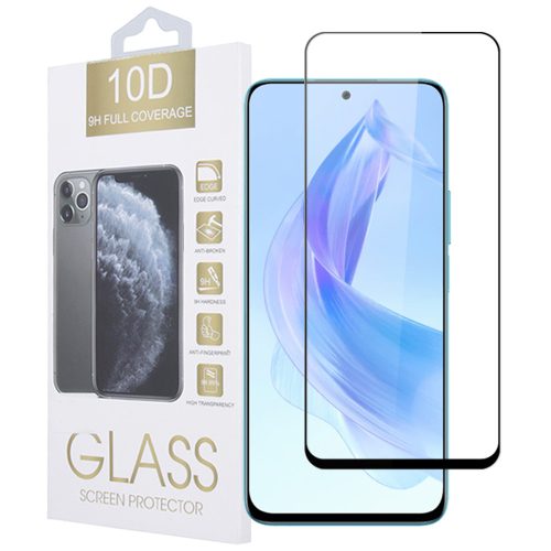 Honor 90 Lite 5G üvegfólia, tempered glass, előlapi, 10D, edzett, hajlított, fekete kerettel