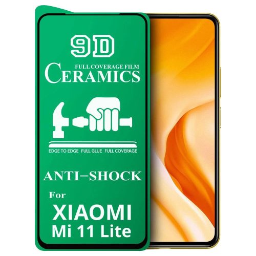 Xiaomi Mi 11 Lite 4G / 5G / 11 Lite 5G NE üvegfólia, képernyővédő fólia, kijelzővédő, flexibilis, kerámia, 9D, fekete kerettel