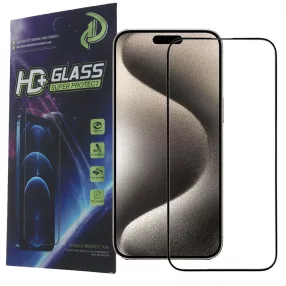   iPhone 15 / 16 üvegfólia, tempered glass, előlapi, 9D, edzett, hajlított, fekete kerettel
