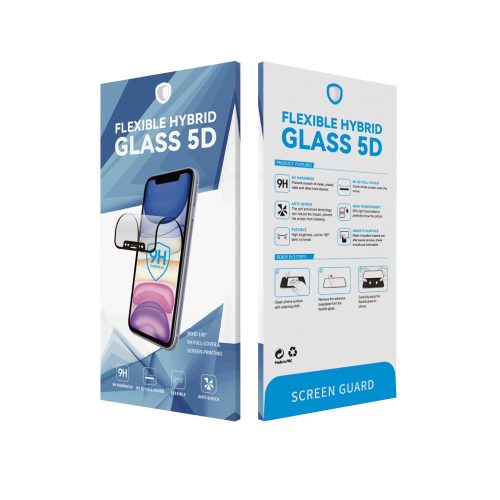 iPhone 13 Pro Max / 14 Plus üvegfólia, tempered glass, flexibilis, hibrid, edzett, full glue, 5D, fekete keretes