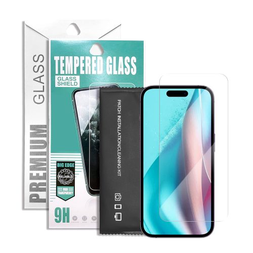 iPhone 15 üvegfólia, tempered glass, előlapi, edzett, 9H, 0.33mm, prémium