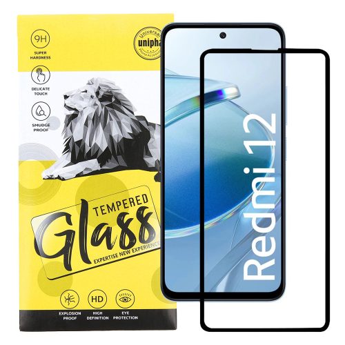 Xiaomi Redmi 12 4G / 5G üvegfólia, tempered glass, előlapi, 9D, edzett, hajlított, fekete kerettel
