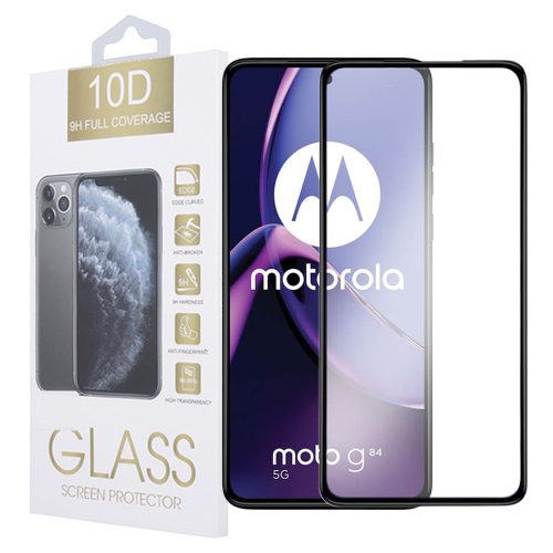 Motorola Moto G84 5G üvegfólia, tempered glass, előlapi, 10D, edzett, hajlított, fekete kerettel