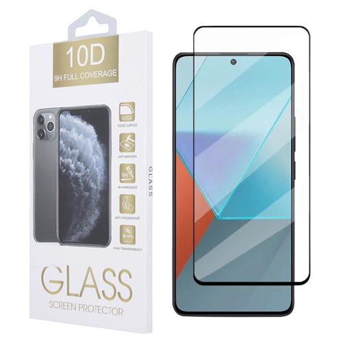 Xiaomi Redmi Note 13 4G / 5G / Poco X6 5G üvegfólia, tempered glass, előlapi, 10D, edzett, hajlított, fekete kerettel