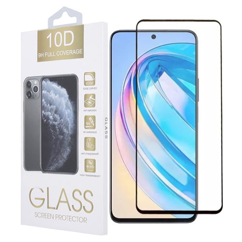 Honor X8a üvegfólia, tempered glass, előlapi, 10D, edzett, hajlított, fekete kerettel