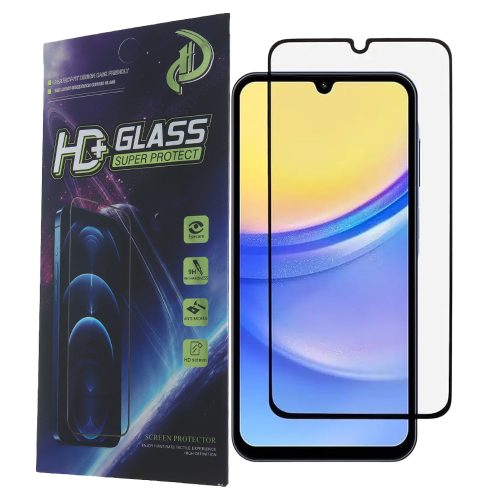 Samsung Galaxy A15 4G / A15 5G üvegfólia, tempered glass, előlapi, 9D, edzett, hajlított, fekete kerettel