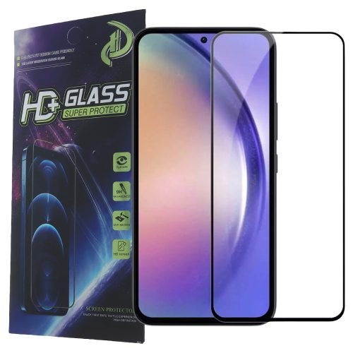 Samsung Galaxy A35 5G / A55 5G üvegfólia, tempered glass, előlapi, 9D, edzett, hajlított, fekete kerettel