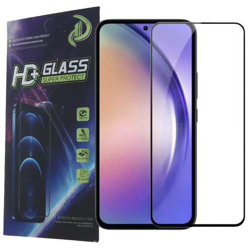 Samsung Galaxy A55 5G / A35 5G üvegfólia, tempered glass, előlapi, 9D, edzett, hajlított, fekete kerettel