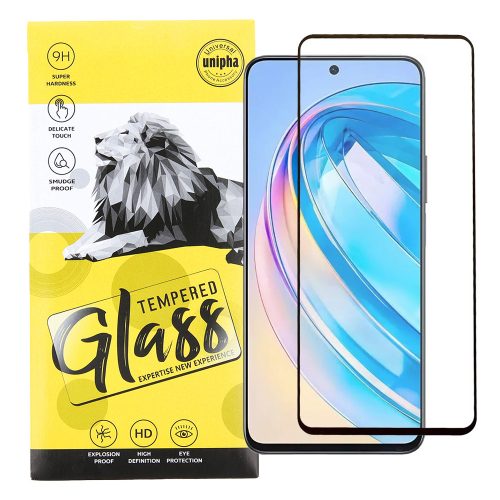 Honor X8a üvegfólia, tempered glass, előlapi, 9D, edzett, hajlított, fekete kerettel