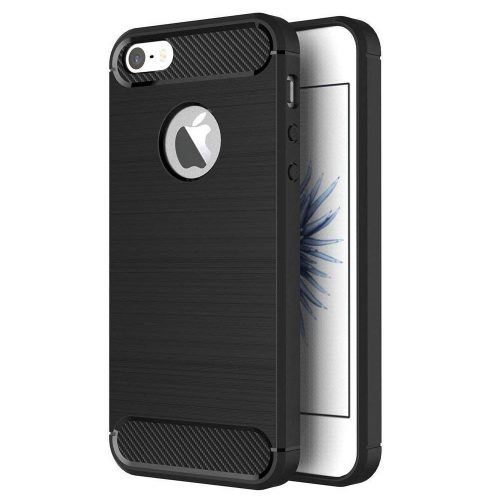 iPhone 5 / 5S / SE szilikon tok, hátlaptok, telefon tok, karbon mintás, fekete, Simple Carbon