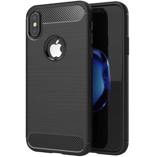 iPhone X / XS szilikon tok, hátlaptok, telefon tok, karbon mintás, fekete, Simple Carbon