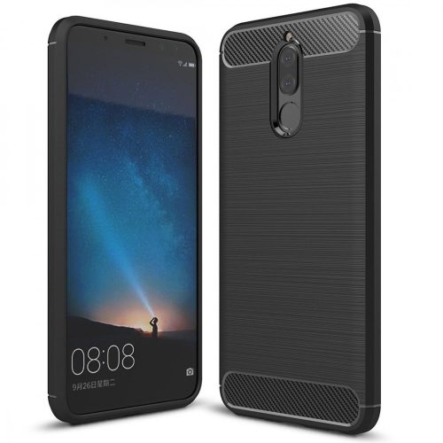 Huawei Mate 10 Lite szilikon tok, hátlaptok, telefon tok, karbon mintás, fekete, Simple Carbon