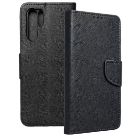   Huawei P30 Pro könyvtok, fliptok, telefon tok, szilikon keretes, bankkártyatartós, mágneszáras, fekete, Fancy