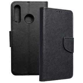   Huawei P30 Lite könyvtok, fliptok, telefon tok, szilikon keretes, bankkártyatartós, mágneszáras, fekete, Fancy