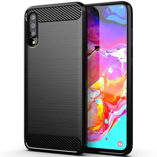 Samsung Galaxy A70 szilikon tok, hátlaptok, telefon tok, karbon mintás, fekete, Simple Carbon