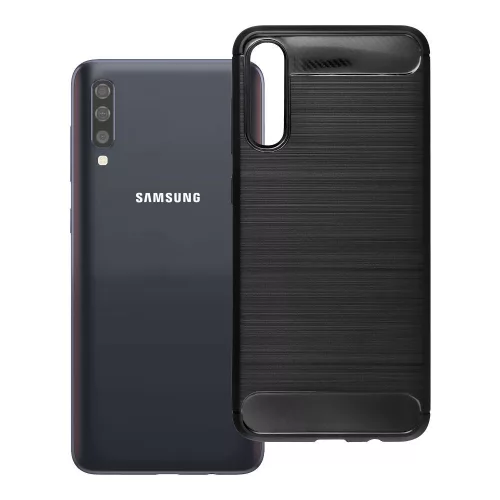 Samsung Galaxy A70 szilikon tok, hátlaptok, telefon tok, karbon mintás, fekete, Simple Carbon