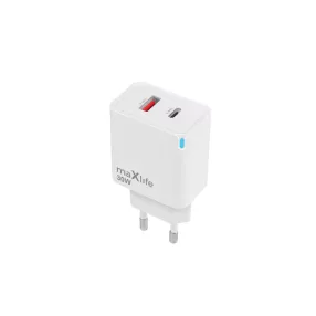   Maxlife MXTC-09-30AC 30W gyorstöltőfej USB + USB-C PD/QC – fehér