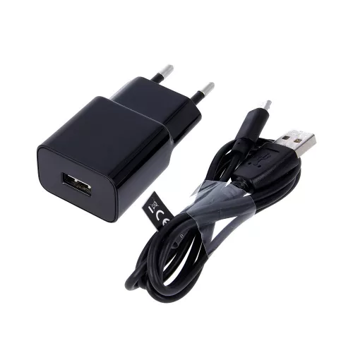 USB-A hálózati töltőfej 5W 1A – 1m Micro USB adat- és töltőkábellel, fekete, Maxlife MXTC-01