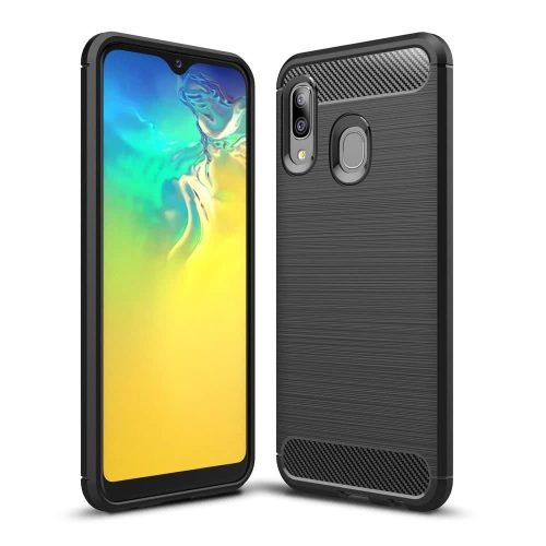 Samsung Galaxy A20e szilikon tok, hátlaptok, telefon tok, karbon mintás, fekete, Simple Carbon