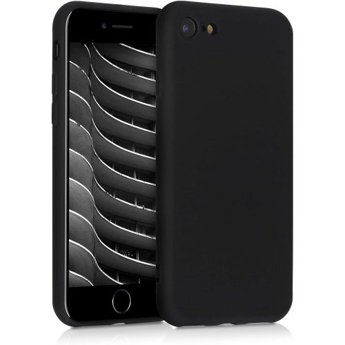 iPhone 7 / 8 / SE 2020 / SE 2022 szilikon tok, hátlaptok, telefon tok, velúr belsővel, matt, fekete, Silicon