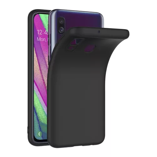 Samsung Galaxy A40 szilikon tok, hátlaptok, telefon tok, velúr belsővel, matt, fekete, Silicon