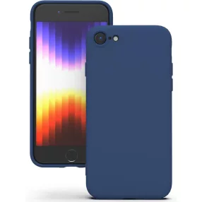   iPhone 7 / 8 / SE 2020 / SE 2022 szilikon tok, hátlaptok, telefon tok, velúr belsővel, matt, sötétkék, Silicon