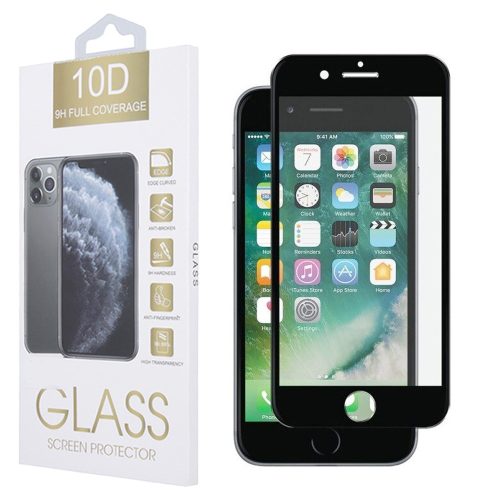 iPhone 6 / 6S üvegfólia, tempered glass, előlapi, 10D, edzett, hajlított, fekete kerettel