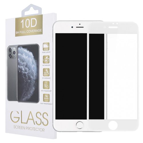 iPhone 7 / 8 / SE 2020 / SE 2022 üvegfólia, tempered glass, előlapi, 10D, edzett, hajlított, fehér kerettel