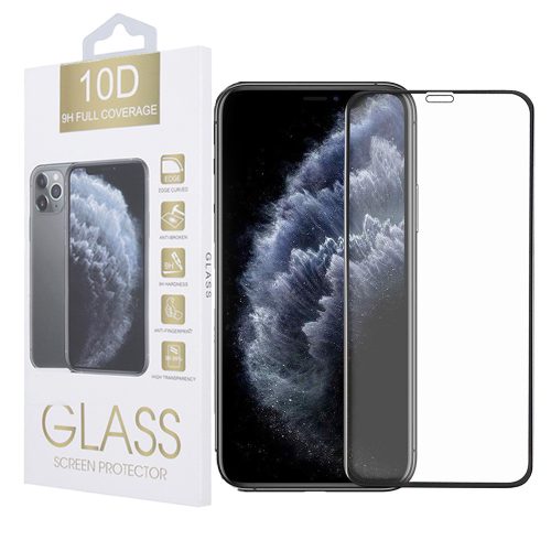 iPhone 11 Pro Max / XS Max üvegfólia, tempered glass, előlapi, 10D, edzett, hajlított, fekete kerettel