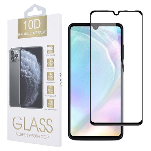 Huawei P30 Lite üvegfólia, tempered glass, előlapi, 10D, edzett, hajlított, fekete kerettel