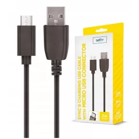   Micro USB kábel 1m 2A töltőkábel adatkábel fekete, Setty RC-M