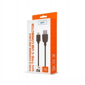 USB-A - USB-C kábel 1m 2A töltőkábel fekete, Setty RC-C