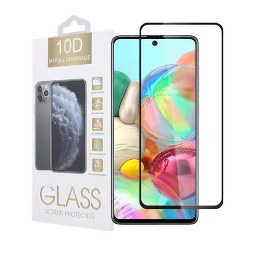 Samsung Galaxy A71 / Honor X8 / Motorola Moto G62 üvegfólia, tempered glass, előlapi, 10D, edzett, hajlított, fekete kerettel