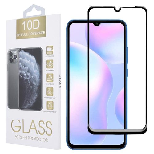 Xiaomi Redmi 9A / 9AT / 9i / 9C üvegfólia, tempered glass, előlapi, 10D, edzett, hajlított, fekete kerettel