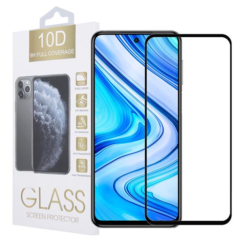 Xiaomi Redmi Note 9 Pro / Note 9S üvegfólia, tempered glass, előlapi, 10D, edzett, hajlított, fekete kerettel