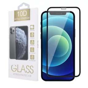   iPhone 12 / 12 Pro üvegfólia, tempered glass, előlapi, 10D, edzett, hajlított, fekete kerettel