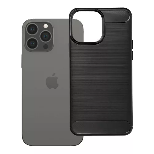 iPhone 12 Pro Max szilikon tok, hátlaptok, telefon tok, karbon mintás, fekete, Simple Carbon