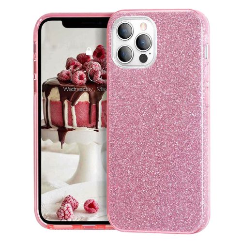iPhone 12 / 12 Pro szilikon tok, hátlaptok, telefon tok, csillámos, rózsaszín, Glitter