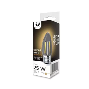   LED dekor izzó, E27 foglalat, C35, COG, 2W, 2700K, 250lm, átlátszó üveg, Forever Light