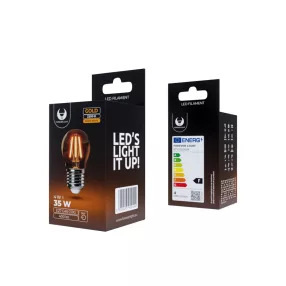   LED dekor izzó, E27 foglalat, G45, COG, 4W, 2200K, 400lm, arany színű üveg, Forever Light