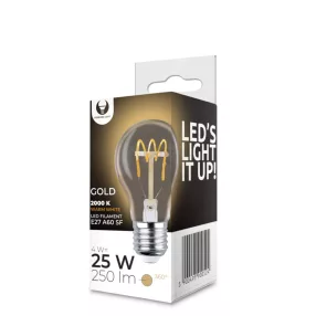   LED dekor izzó, E27 foglalat, A60, SF, 4W, 2000K, 250lm, arany színű üveg, Forever Light