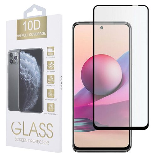 Xiaomi Redmi Note 10 5G / Poco M3 Pro 4G / 5G üvegfólia, tempered glass, előlapi, 10D, edzett, hajlított, fekete kerettel