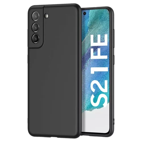Samsung Galaxy S21 FE 5G szilikon tok, hátlaptok, telefon tok, velúr belsővel, matt, fekete, Silicon